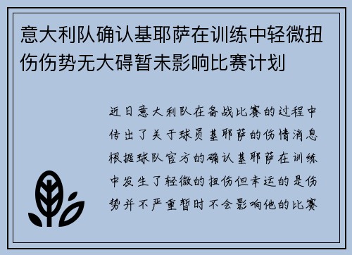意大利队确认基耶萨在训练中轻微扭伤伤势无大碍暂未影响比赛计划
